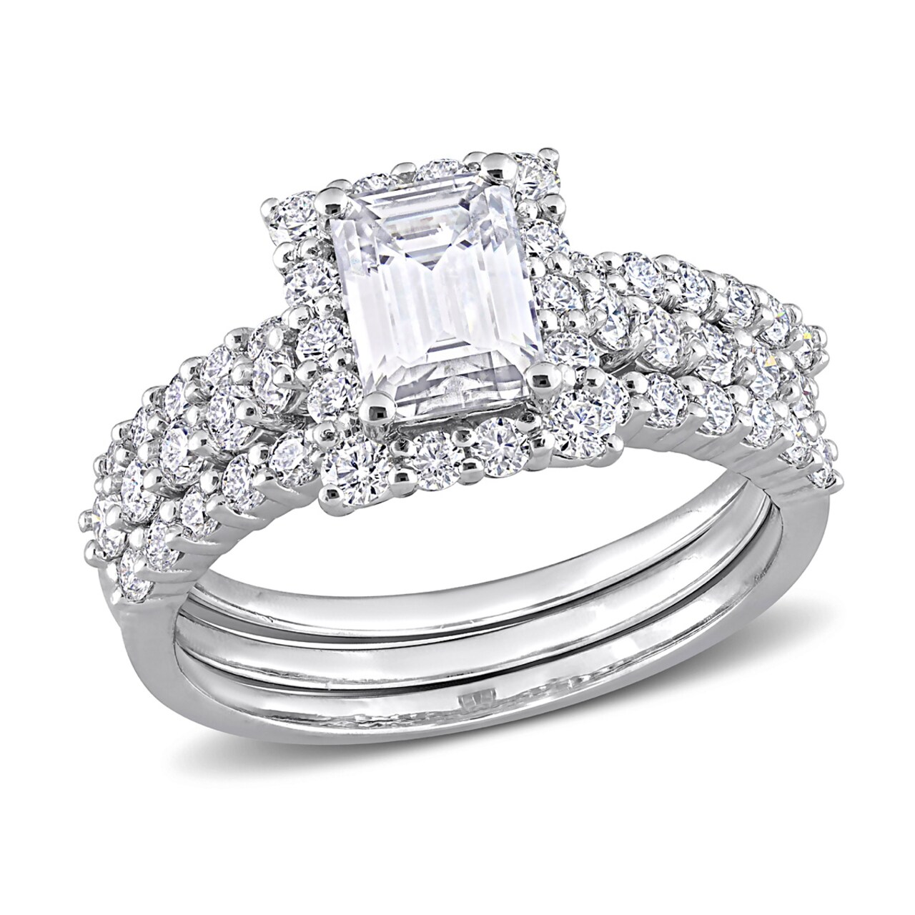 Gem And Harmony 2.10 Carat (ctw) Synthetic Moissanite Bridal Engagement Wedding Ring Set in Sterling Silver